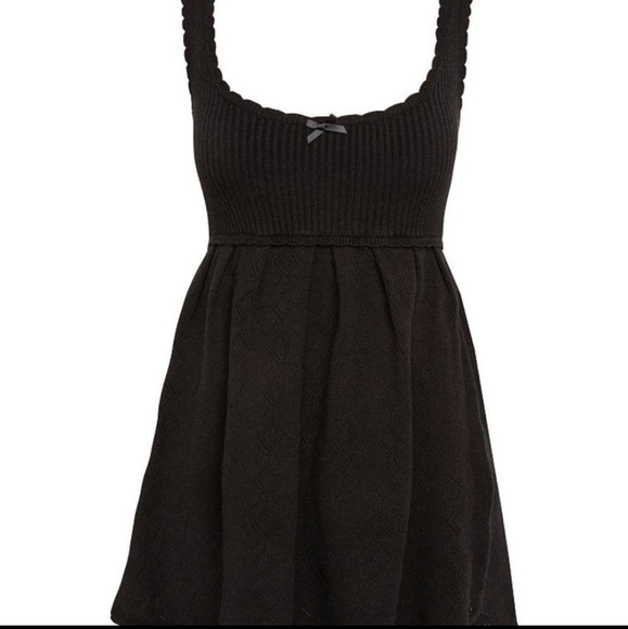 Lemons Pointelle Knit Black Dress 